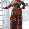 African Print Maxi Dress - Blue/Orange Geometric Print - Africas Closet
