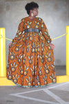 African Print Maxi Dress - Orange/Cream Floral Print. - Africas Closet