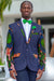 African Print Blazer Jacket - Navy Blue/Blue/Green Floral Print - Africas Closet