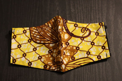 African Print Face Mask - Yellow/Brown Floral Print