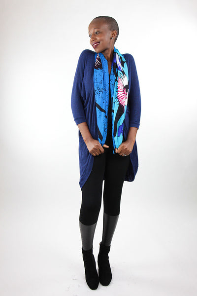 African Scarf-Royal Blue/Black Tribal Print - Africas Closet