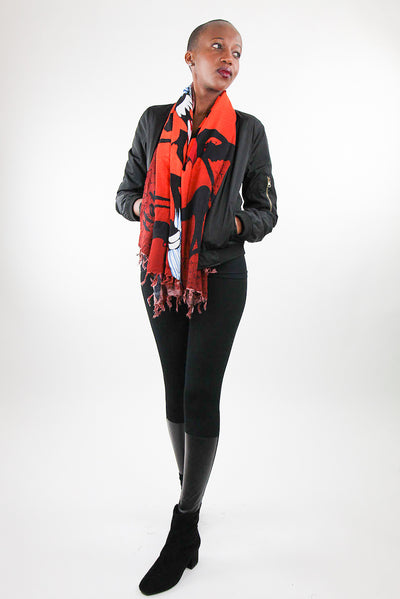 African Scarf-Maroon/Black Tribal Print - Africas Closet