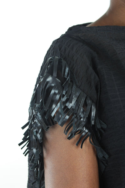 Mila Sheer Ribbed Fringe Top - Black - Africas Closet