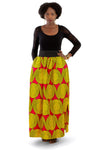 African Maxi Skirt - Red with Yellow Concentric Print - Africas Closet