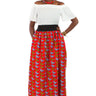 African Maxi Skirt - Red with Blue and Gold Scallops Print - Africas Closet