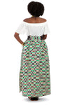 African Maxi Skirt - Green, White, Brown Waves Print - Africas Closet