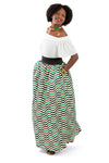 African Maxi Skirt - Green, White, Brown Waves Print - Africas Closet