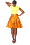 African A-line Midi Flare Skirt-Golden Brown, Yellow and Burnt Maroon Red Diamond Print - Africas Closet