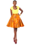 African A-line Midi Flare Skirt-Golden Brown, Yellow and Burnt Maroon Red Diamond Print - Africas Closet
