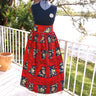 African Maxi Skirt - Red/Black Checkered Floral Print - Africas Closet